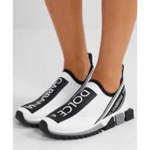 Women's DOLCE & GABBANA White Stretch Jersey Sorrento Sneakers With Logo SZ 35